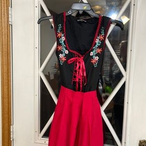 Scarlet Darkness Embroidered Dress with Apron